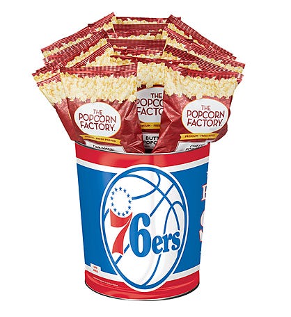 Philadelphia 76ers Popcorn Tin with 15 Bags of Popcorn